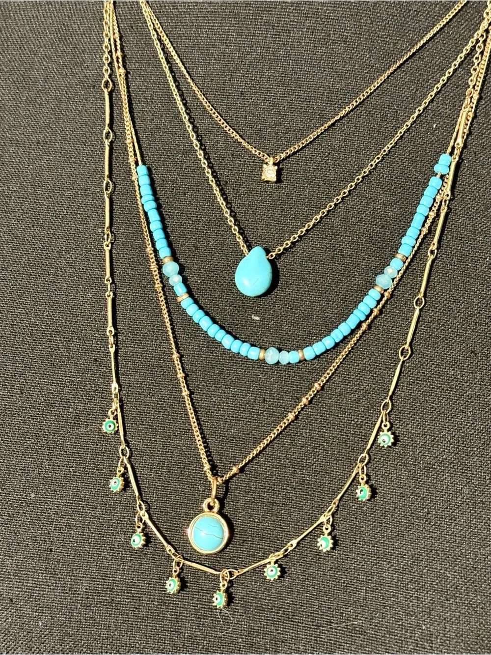 Layered Turquoise Pendant Necklace Set - Women Jewelry